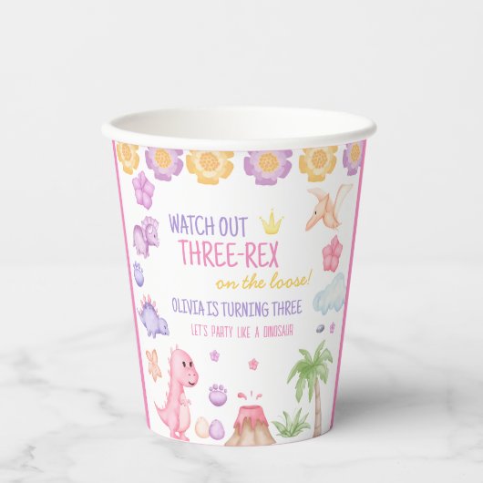 Girl Dinosaur Birthday Papieren Bekers (Voorkant)