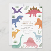 Girl Dinosaur Birthday Party Invitation Kaart (Voorkant)