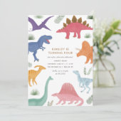 Girl Dinosaur Birthday Party Invitation Kaart (Staand voorkant)