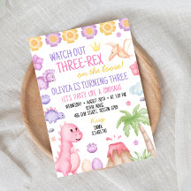 Girl Dinosaur Birthday Party Invitation