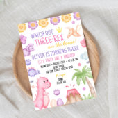 Girl Dinosaur Birthday Party Invitation Kaart