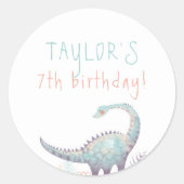Girl Dinosaur Birthday Party Ronde Sticker (Voorkant)
