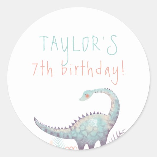 Girl Dinosaur Birthday Party Ronde Sticker (Voorkant)