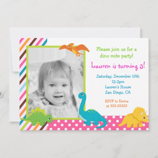 Girl Dinosaur Birthday Uitnodiging voor (Voorkant)
