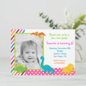 Girl Dinosaur Birthday Uitnodiging voor (Staand voorkant)