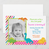 Girl Dinosaur Birthday Uitnodiging voor (Voorkant / Achterkant)