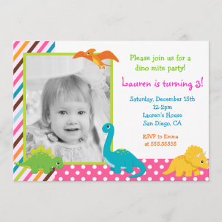 Girl Dinosaur Birthday Uitnodiging voor