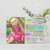 Girl dinosaur dino graffer verjaardagsfoto kaart (Staand voorkant)