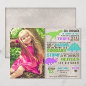 Girl dinosaur dino graffer verjaardagsfoto kaart (Voorkant / Achterkant)