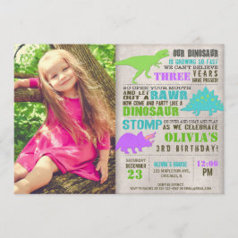 Girl dinosaur dino graffer verjaardagsfoto kaart