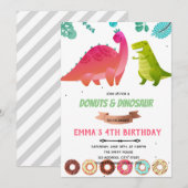 Girl dinosaur donuts thema Uitnodiging (Voorkant / Achterkant)