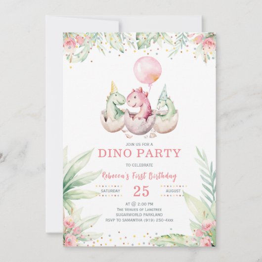 Girl Dinosaur eerste uitnodiging op zaterdag (Voorkant)