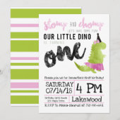 Girl Dinosaur Invitation Tutu First Birthday Kaart (Voorkant / Achterkant)