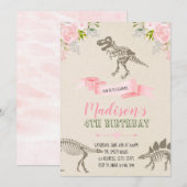 Girl dinosaur partijuitnodiging kaart (Voorkant / Achterkant)