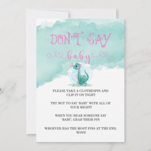 Girl Dinosaur Pink Peony zeg niet dat Baby Invites (Voorkant)