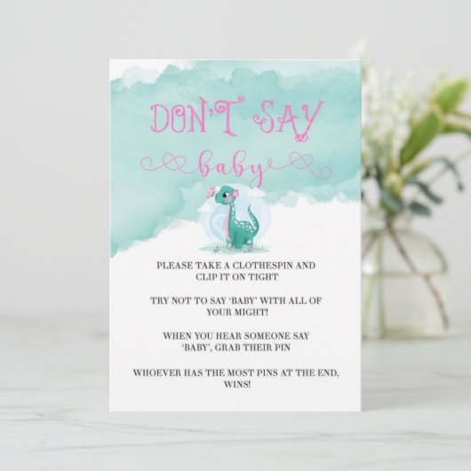 Girl Dinosaur Pink Peony zeg niet dat Baby Invites (Staand voorkant)
