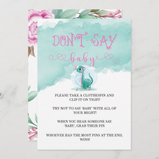 Girl Dinosaur Pink Peony zeg niet dat Baby Invites (Voorkant / Achterkant)