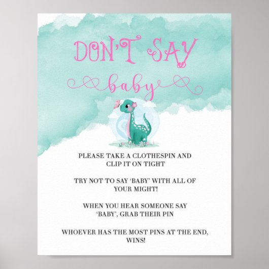 Girl Dinosaur Pink Peony zeg niet dat Baby Invites Poster (Voorkant)