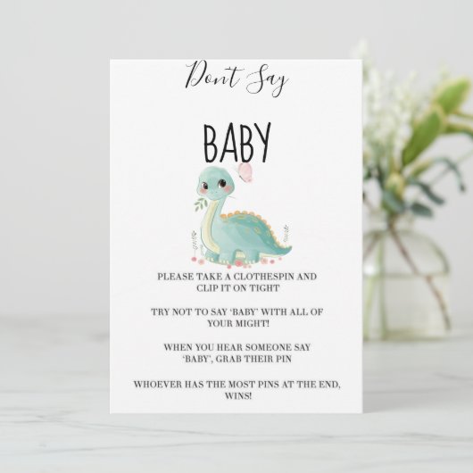 Girl Dinosaur Pink Peony zegt geen Kaarten (Staand voorkant)