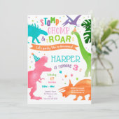 Girl Dinosaur T-rex Birthday Party Kaart (Staand voorkant)