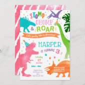 Girl Dinosaur T-rex Birthday Party Kaart (Voorkant / Achterkant)