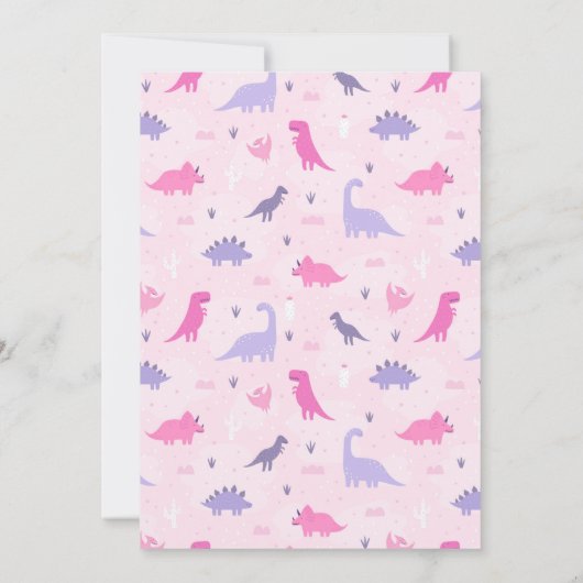 Girl Dinosaur Three-Rex 3rd Birthday Party roze in Kaart (Achterkant)