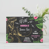 Girl Dinosaur Three-Rex Birthday Invitation Kaart (Staand voorkant)