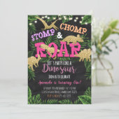 Girl Dinosaur Tropical Birthday Invitation Kaart (Staand voorkant)