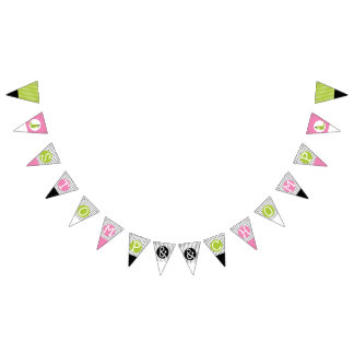 Girl Dinosaur Tutu Birthday Stomp en Chomp Pink Vlaggetjes