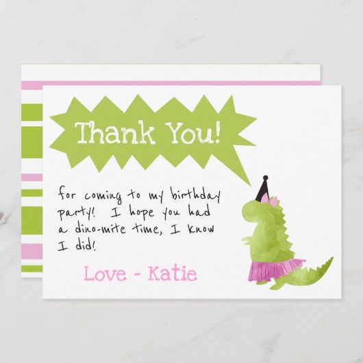Girl Dinosaur Tutu Dank u voor de dag van de roze Kaart (Voorkant / Achterkant)