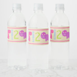 Girl Dinosaur Water Fles Etiket Roze Dinosaurus