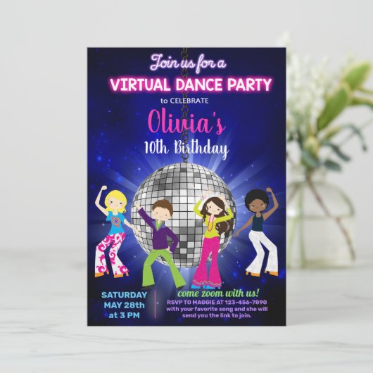 Girl disco dansfeest, virtuele dansfeest. kaart (Staand voorkant)