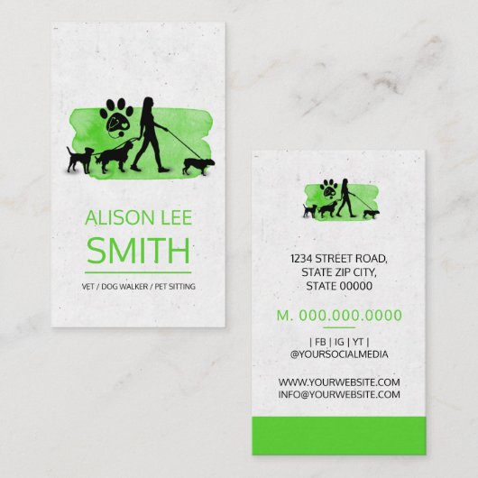 Girl Dog walker/Pet Care Sitting Visitekaartje (Voorkant / Achterkant)