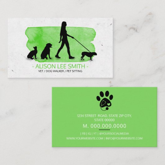 Girl Dog walker/Pet Care Sitting Visitekaartje (Voorkant / Achterkant)