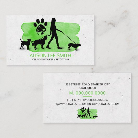 Girl Dog walker/Pet Care Sitting Visitekaartje (Voorkant / Achterkant)