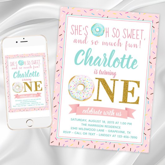 Girl Donut 1e verjaardag Kaart