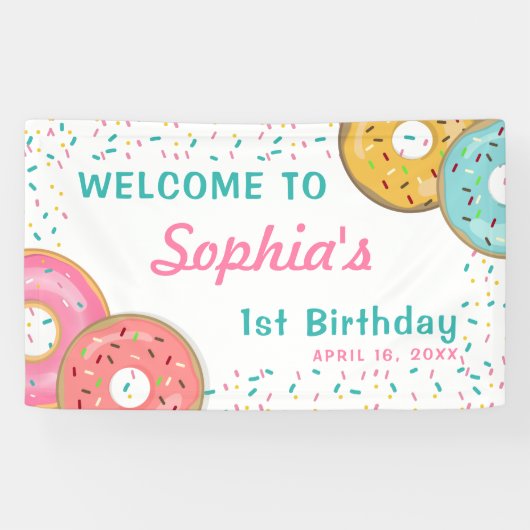 Girl Donut 1st Birthday Party confetti Banner (Horizontaal)