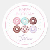 Girl Donut en Bow verjaardagsfeestje Ronde Sticker (Voorkant)