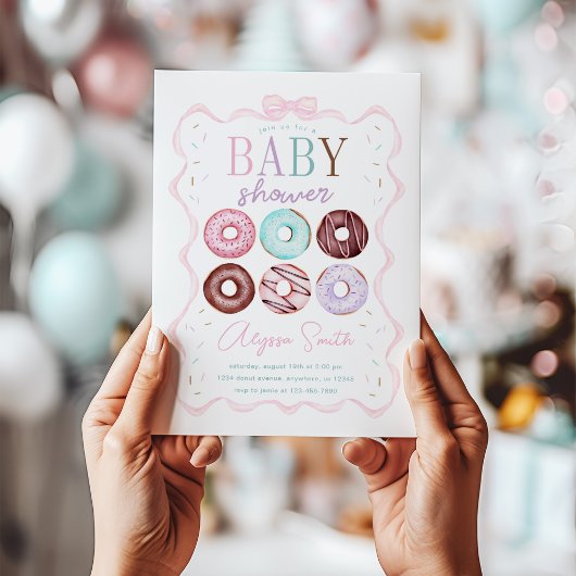 Girl Donut en Pink Bow Baby shower Kaart