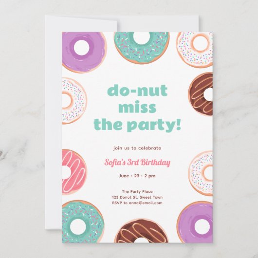 Girl donut party verjaardag Uitnodiging (Voorkant)