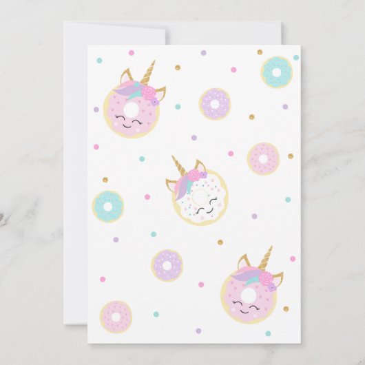 Girl Donut Unicorn 1e verjaardag Uitnodiging (Achterkant)