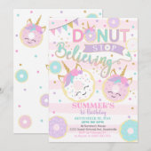 Girl Donut Unicorn 1e verjaardag Uitnodiging (Voorkant / Achterkant)