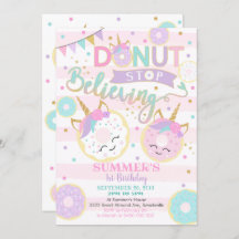 Girl Donut Unicorn 1e verjaardag Uitnodiging
