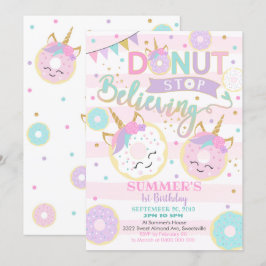 Girl Donut Unicorn 1e verjaardag Uitnodiging