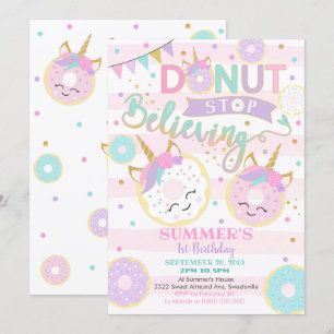 Girl Donut Unicorn 1e verjaardag Uitnodiging