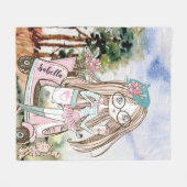  Girl Doodle Scooter Persoonlijke naam Fleece Deken (Voorkant (Horizontaal))