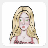 Girl Drawing Vierkante Sticker (Voorkant)