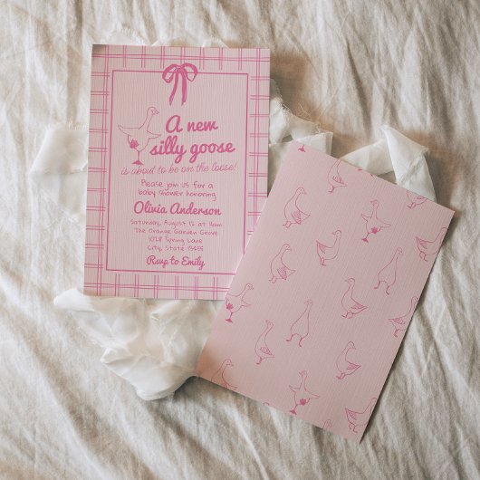 Girl Drawn Roze Gekke Goose Ribbon Baby shower Kaart