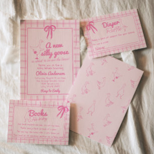 Girl Drawn Roze Gekke Goose Ribbon Baby shower Kaart