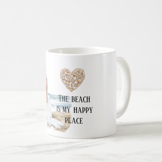 Girl Dress Beach Happy Place Sea Shell Heart Koffiemok (Voorkant rechts)